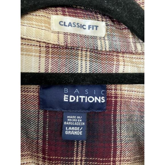 Basic Editions Classic Fit Flannel Button Down Long Sleeve Shirt Adult Large - Picture 2 of 3